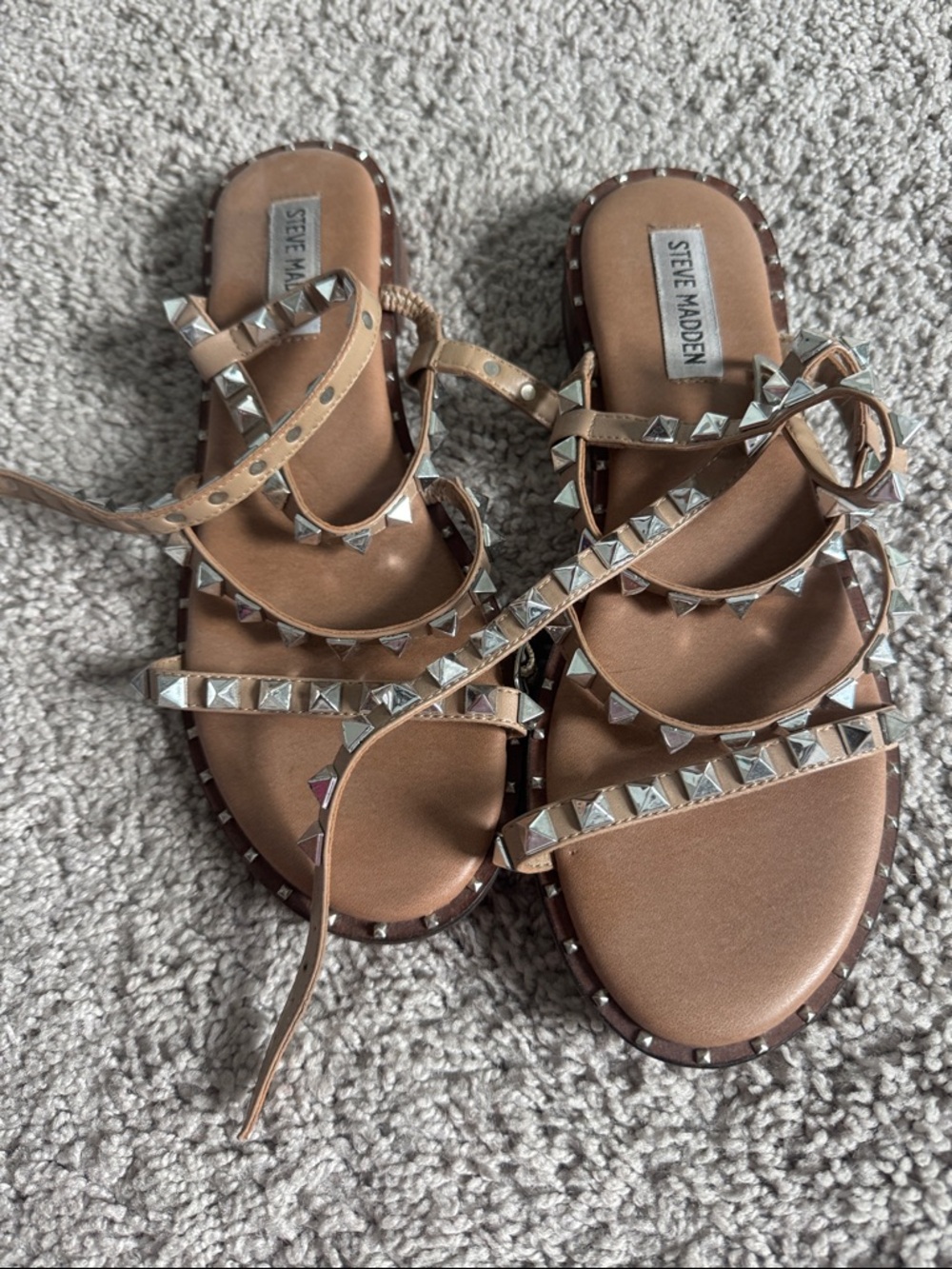 Steve Madden Nude/Tan Pyramid Stud Lace-Up Sandals